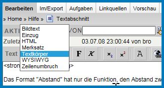 Textabschnitt-Formate